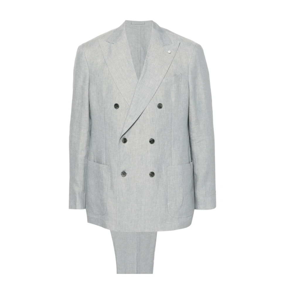 Luigi Bianchi Mantova Grijs linnen pak met broche detail Gray Heren