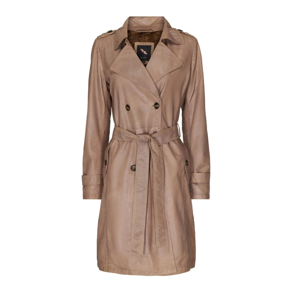 Btfcph Satin Beige Leren Trenchcoat Brown Dames
