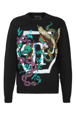 Wool Cotton Pullover Round Neck LS Tattoo Patches
