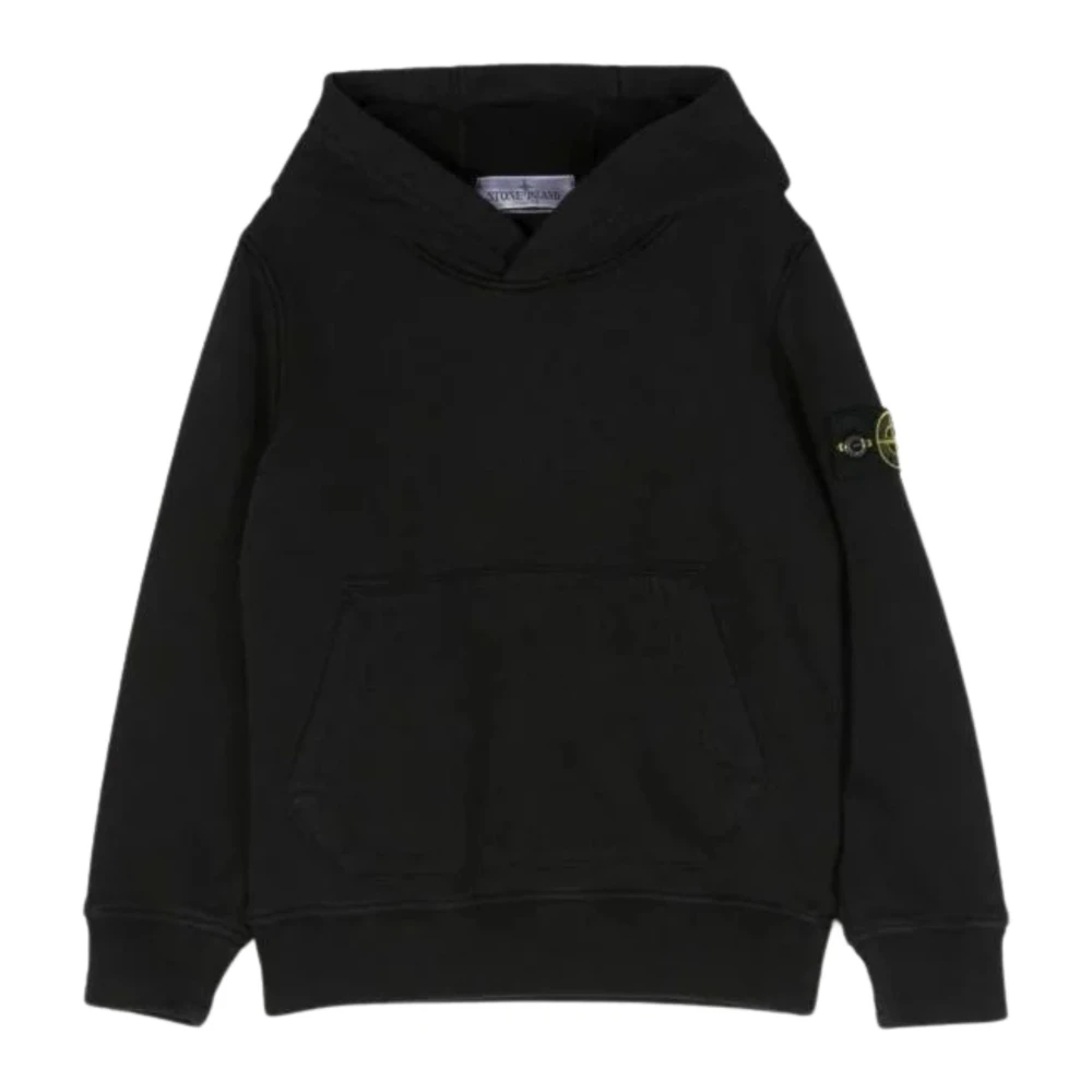 Stone Island Black Hooded Jumper With Logo - Male - Kids Sweatshirts - 8 Y - Kids