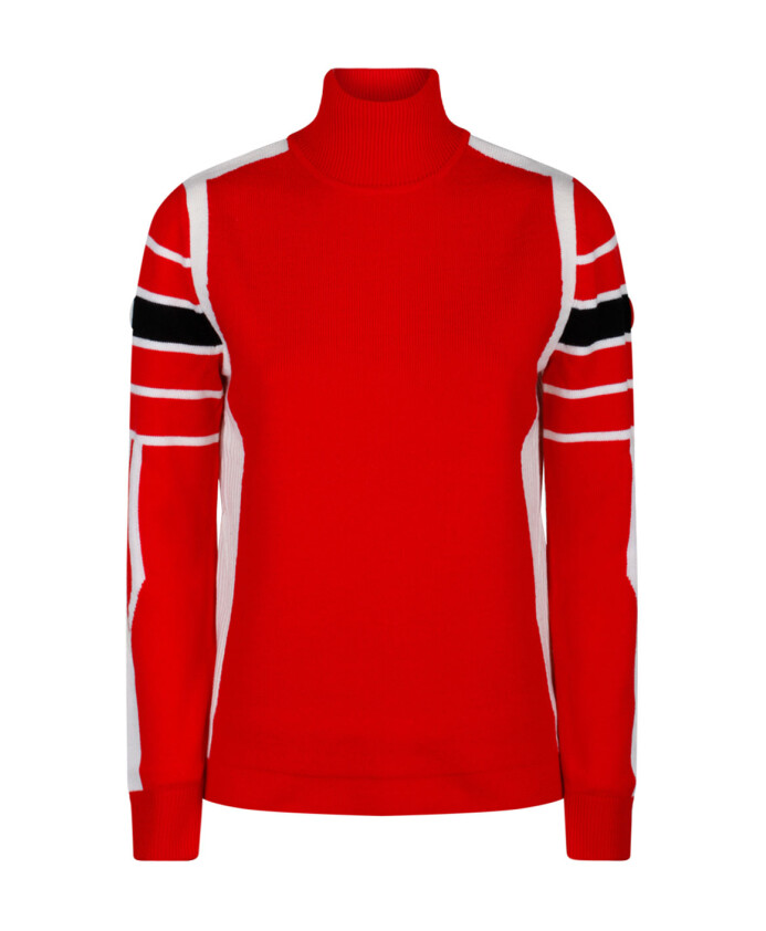 red-sweater-with-high-neck-and-stripes