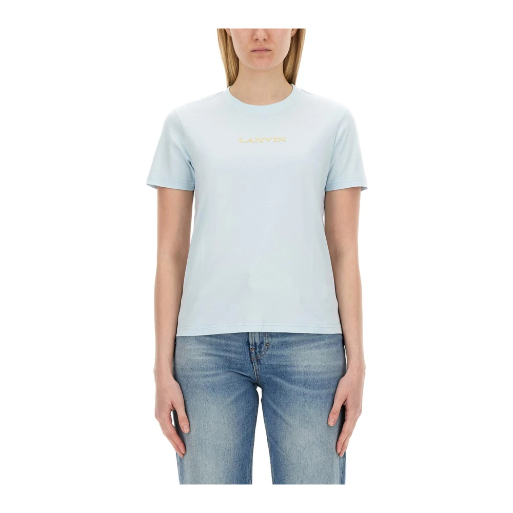 Lanvin Blue T-Shirts, Female, M, Embroidered Logo Cotton T-Shirt