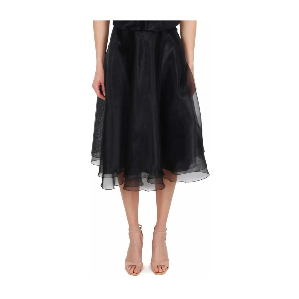 Elisabetta Franchi Zwarte Tule Midi Rok Wijd Uitlopend Model Black Dames