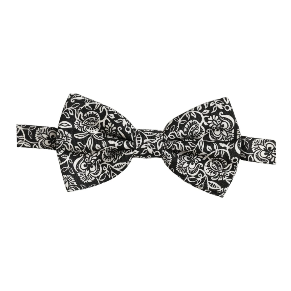 Dolce & Gabbana Tie Black White Paisley Silk Adjustable Neck Papillon Bow - Image 2