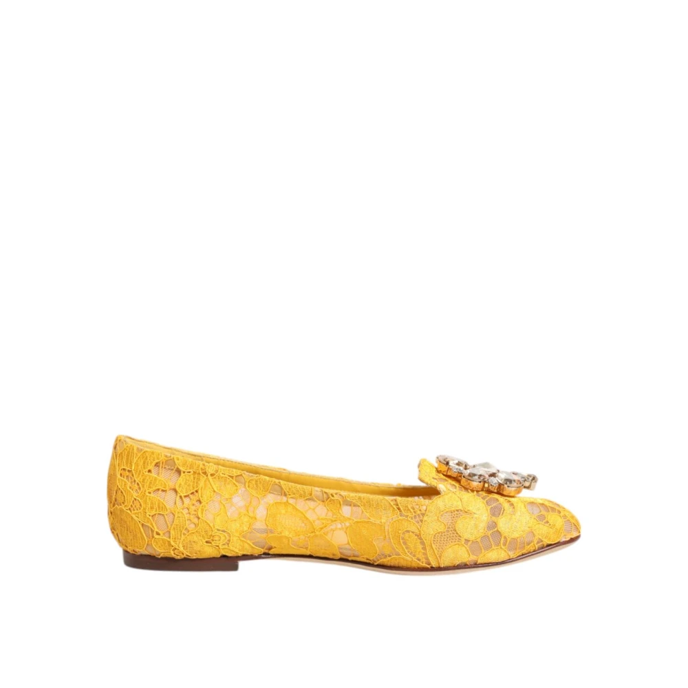 Dolce & Gabbana Women's Yellow Ballerina Shoes, 3 Uk, Lace Crystal Flats