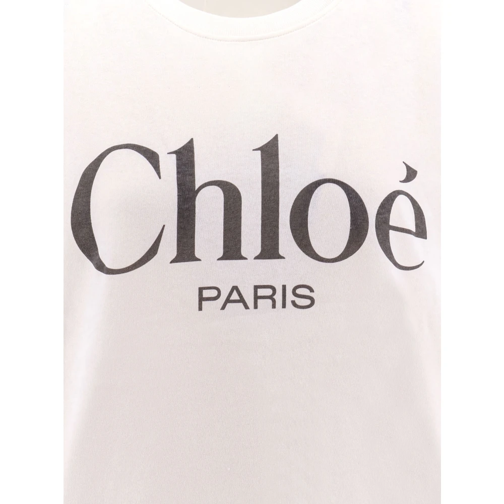 Chloé Maxi Logo Print Katoenen T-Shirt White Dames