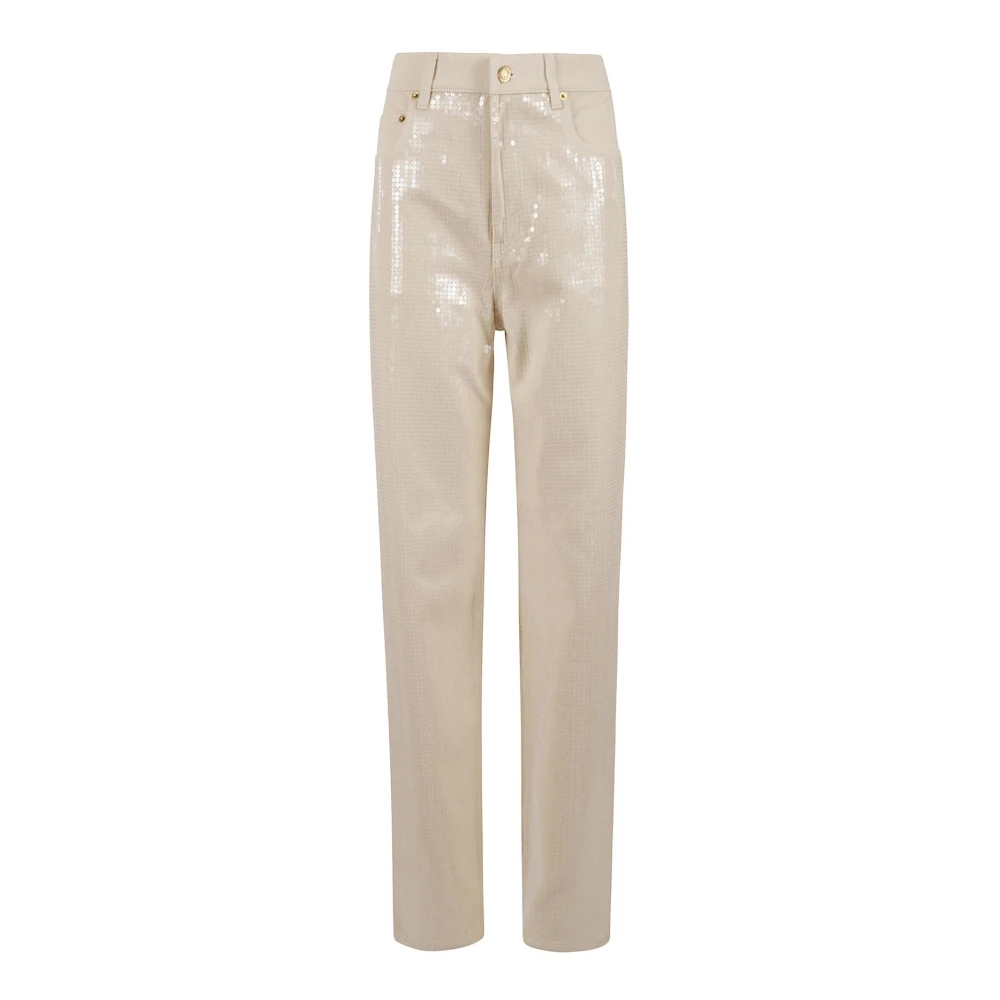 Golden Goose Sequins Embroidered Straight Trousers Beige Dames