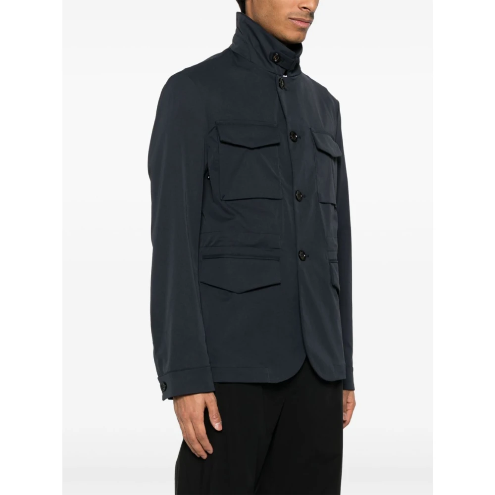 Peuterey Blauwe Jassen met Knoopsluiting en Trekkoord Taille Blue Heren