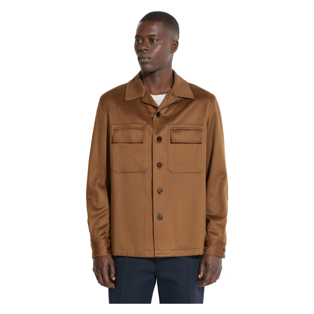Ermenegildo Zegna Kasjmier Overshirt met Zakken Brown Heren