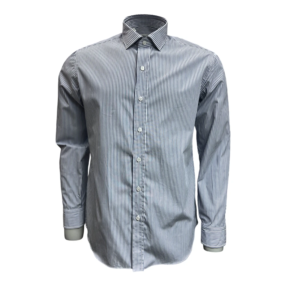 Salvatore Piccolo Napolitaanse Stijl Overhemd Blauw-Witte Strepen Blue Heren