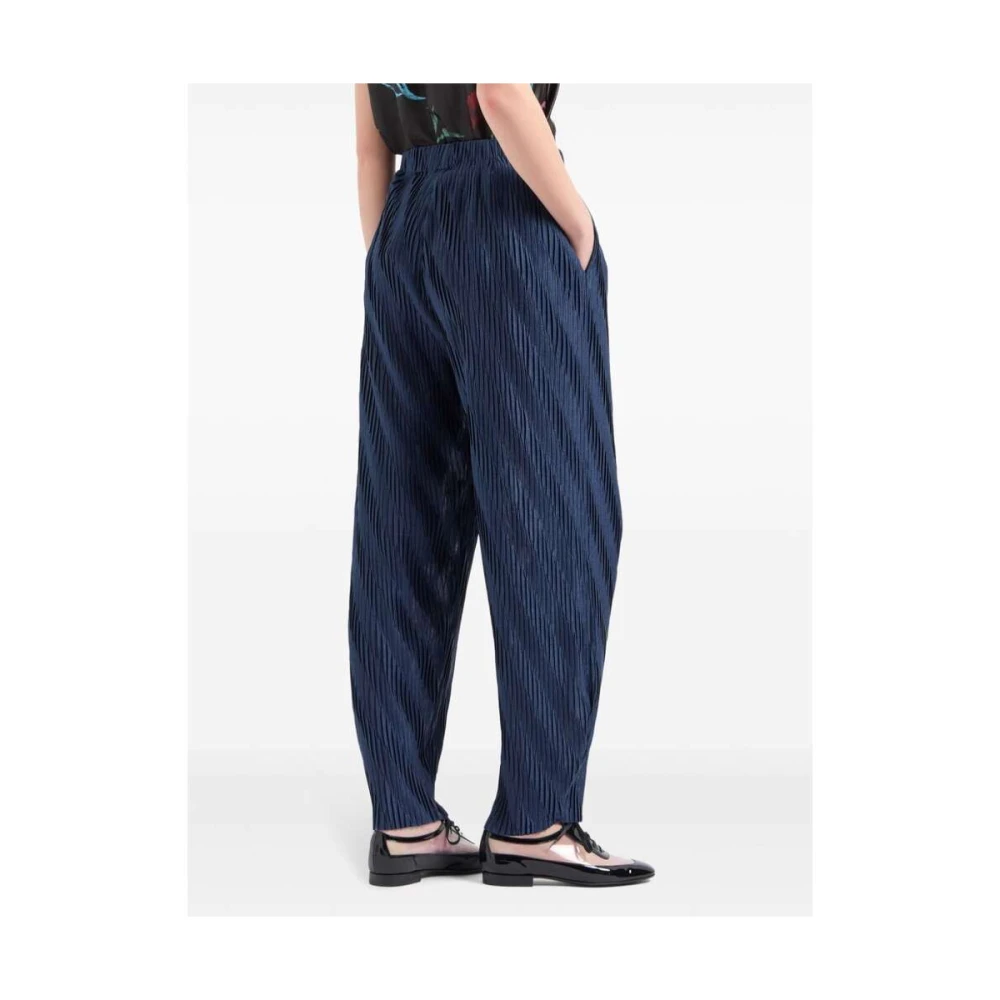 Giorgio Armani Blauwe Geplooide High-Waisted Straight Leg Broek Blue Dames
