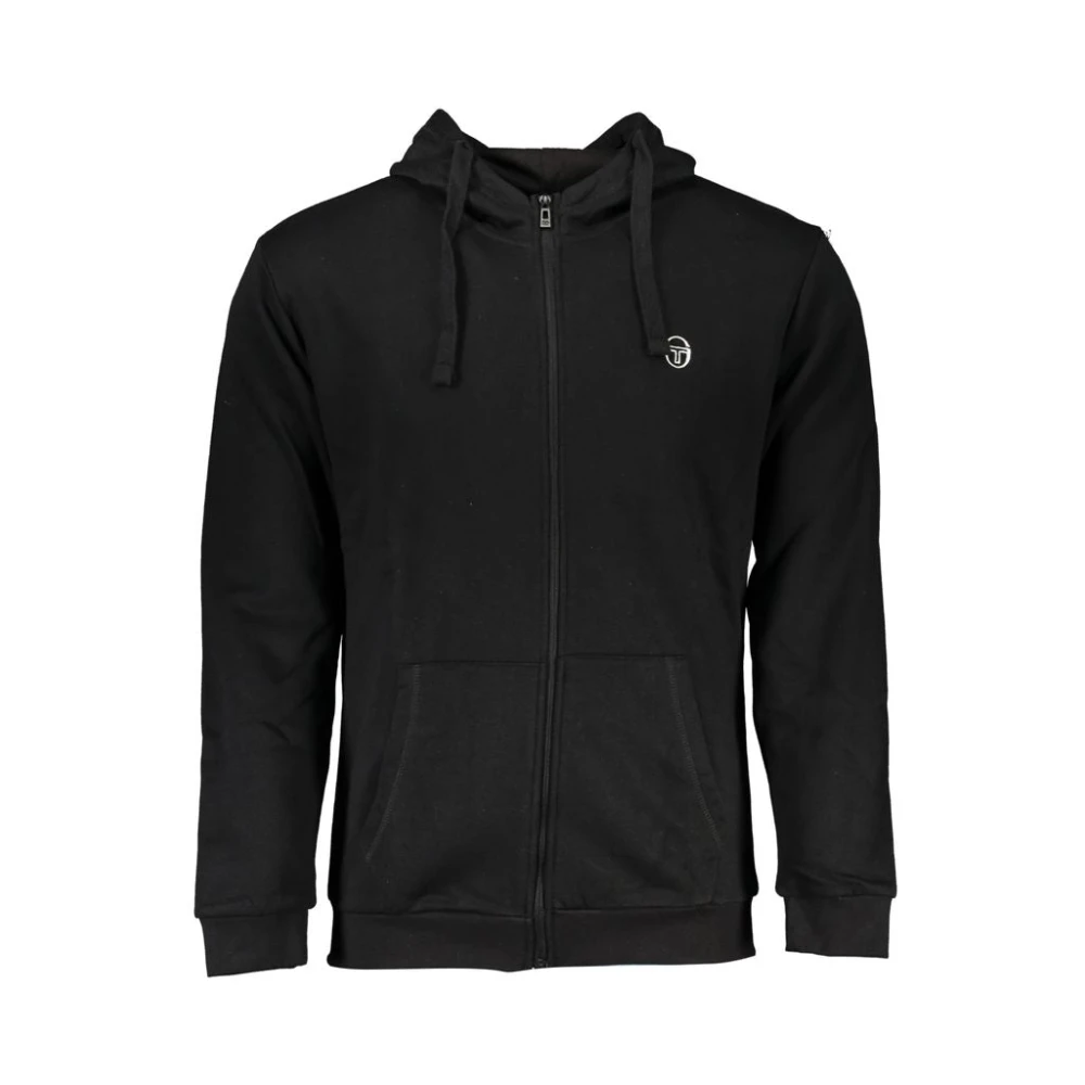 Sergio Tacchini Zwarte Hoodie met Rits en Logo Borduursel Black Heren