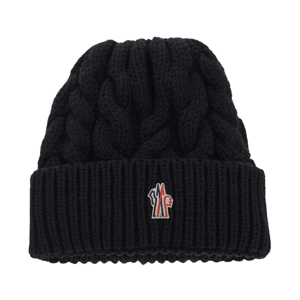 Moncler Wol Logo Beanie Muts Black Unisex