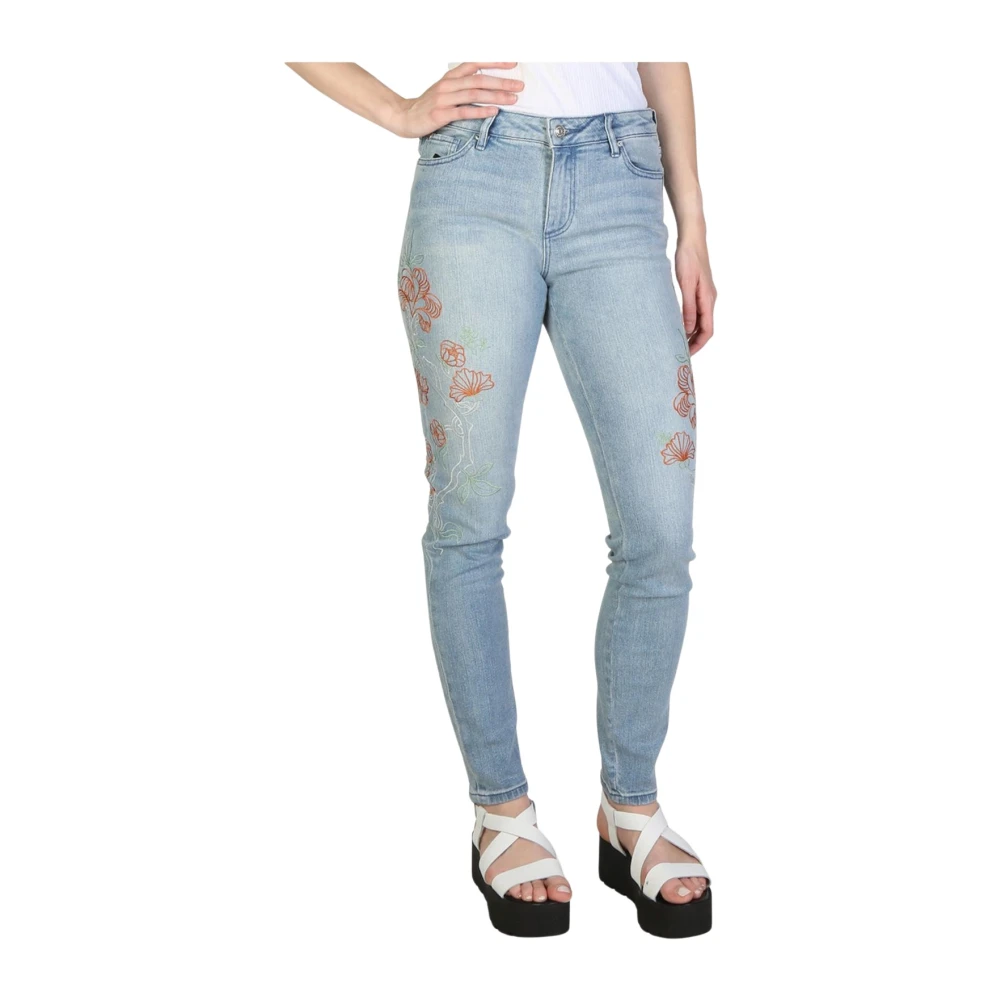 Armani Exchange Floral Logo Skinny Jeans Blue Dames