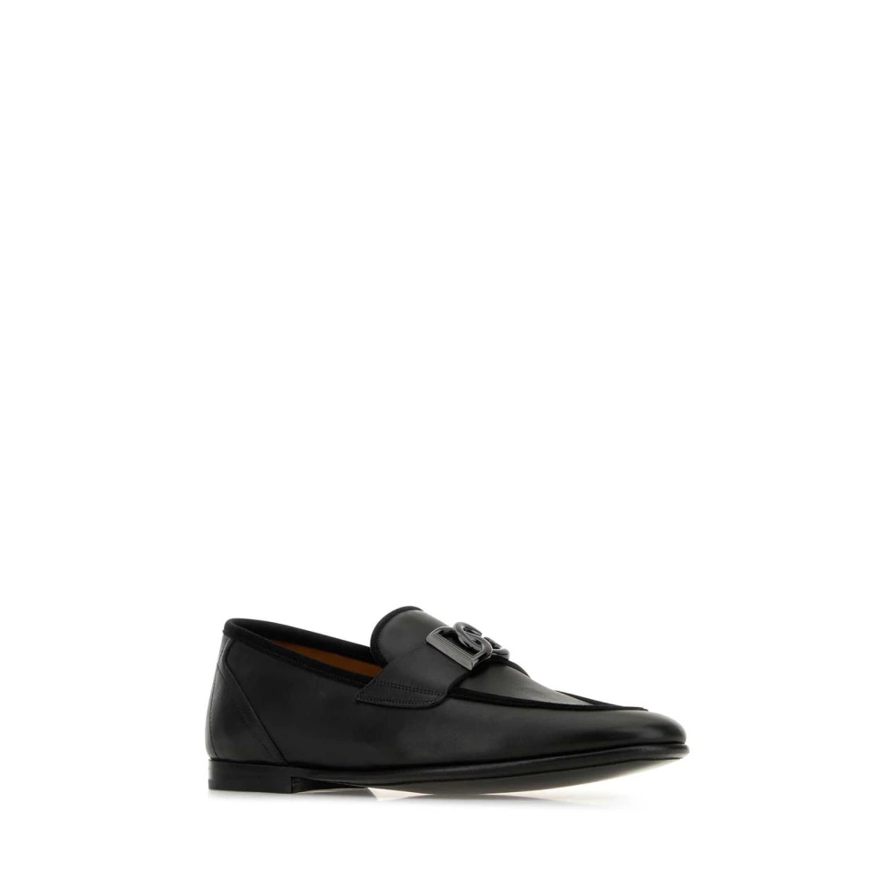 Dolce & Gabbana Svart Läderloafers Med Emblem
