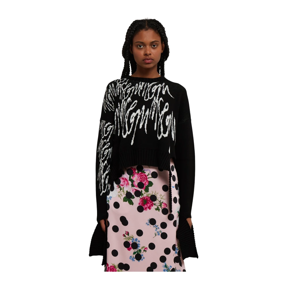 Msgm Zwarte katoenen trui met lettering en contrast graphics Black Dames