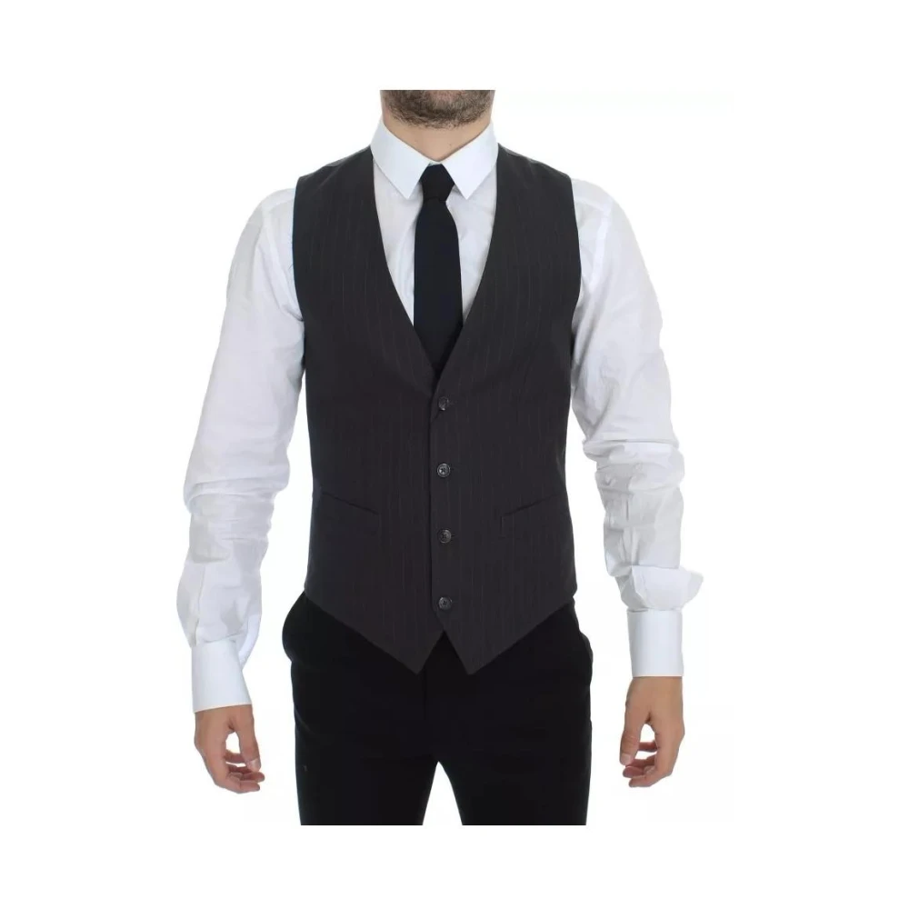Dolce & Gabbana Men's Gray Waistcoats, S, Pinstripe Vest Classic Fit