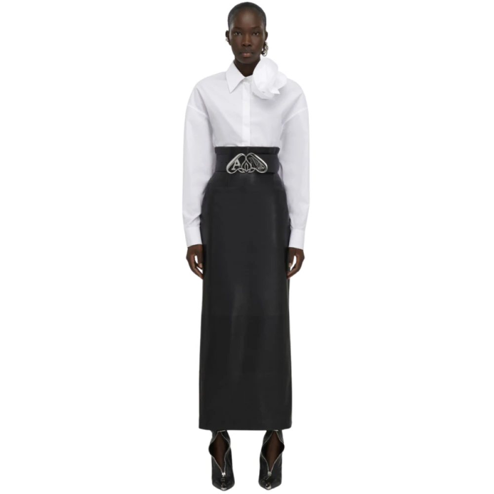 alexander mcqueen Witte Katoenen Poplin Gedrapeerde Orchideeën Blouse White Dames