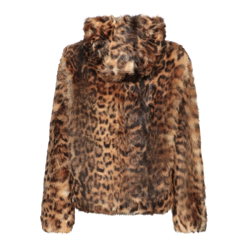 Yves Salomon Luipaard Schapenvacht Hoodie Jas Brown Dames