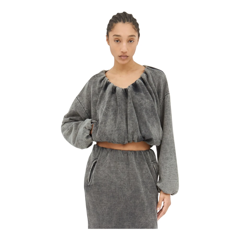 Diesel Sweatshirt van gewassen katoenen jersey met ballonzoom Gray Dames