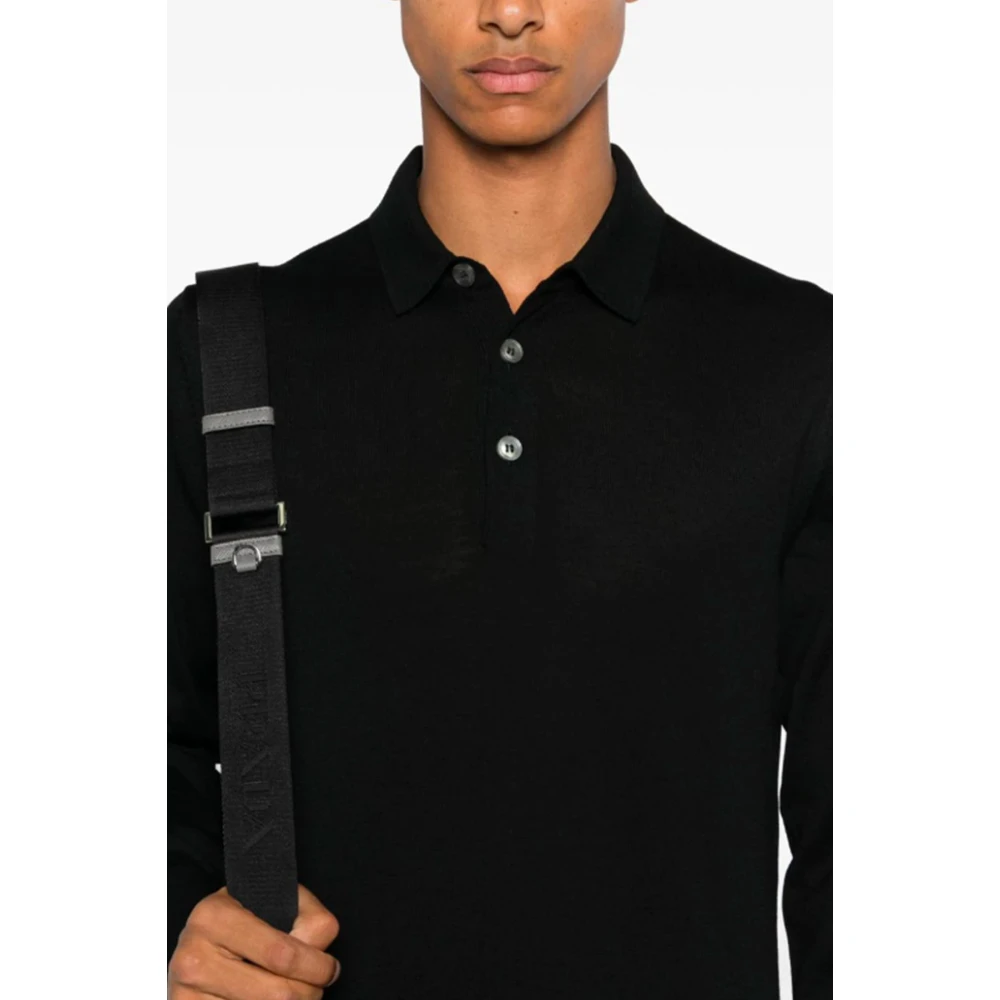 Lardini Zwarte wollen poloshirt Black Heren