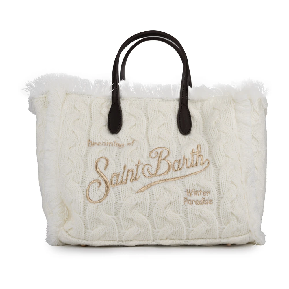 MC2 Saint Barth Witte Gebreide Shopper Tas met Franjes White Dames