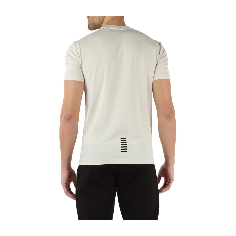 Emporio Armani EA7 Stretch Katoenen T-shirt met Reliëf Logo Print Beige Heren