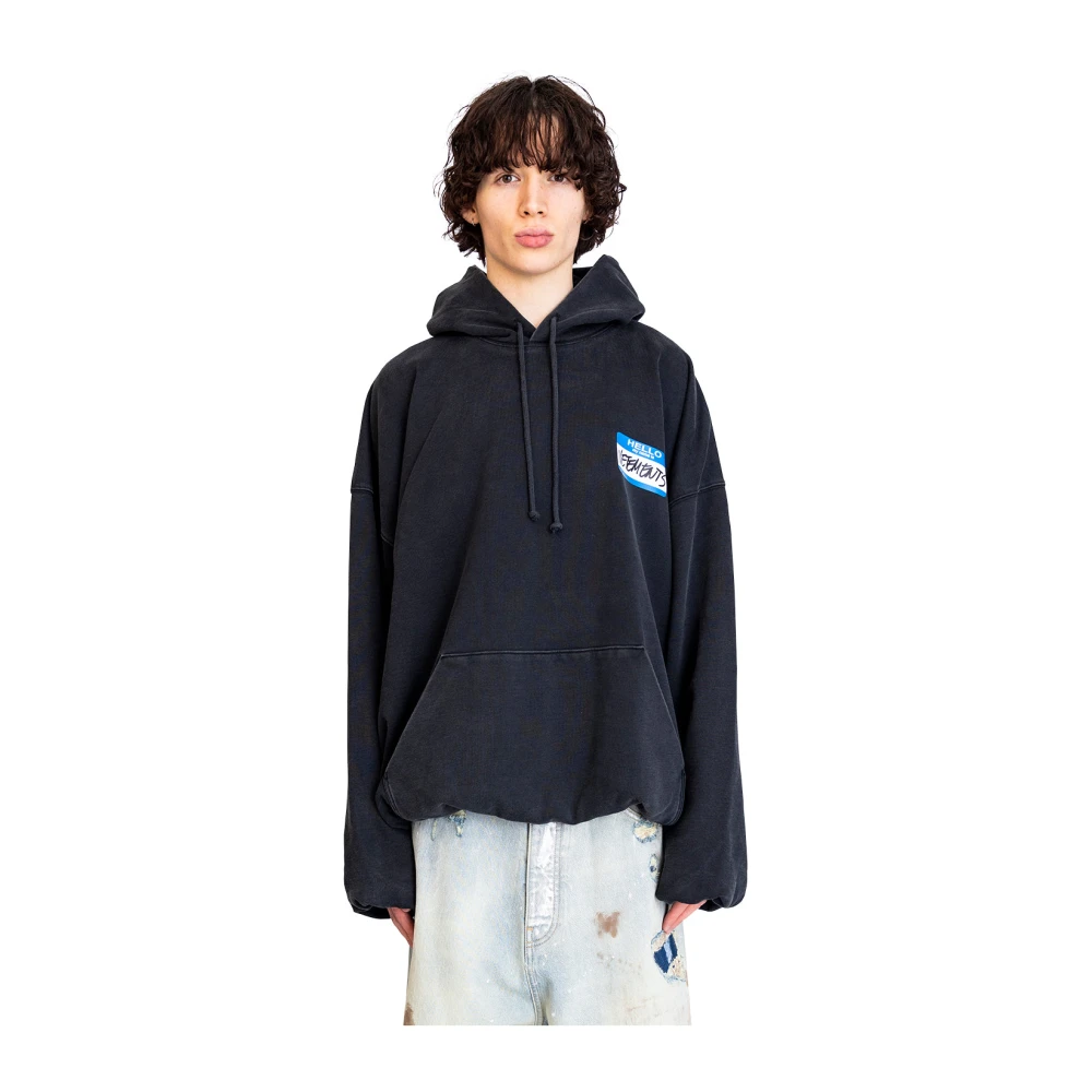 Vetements Zwarte Cropped Boxy Hoodie met Naamsticker Black Heren
