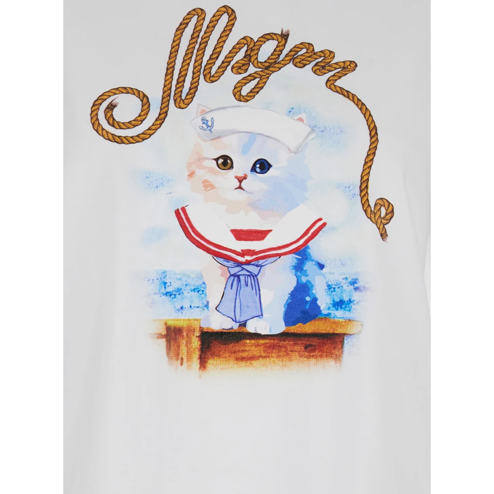 Msgm Wit Logo Print Crewneck T-Shirt Vrouw White Dames