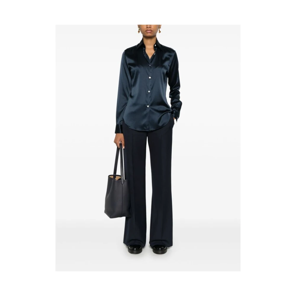 Mazzarelli Navy Blue Zijde Satijn Overhemd Blue Dames
