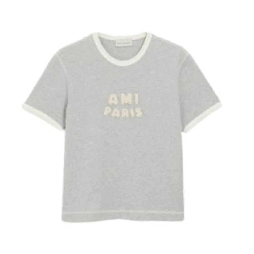 Ami Paris Women's Gray T-Shirts, Xs, De Coeur T-Shirt