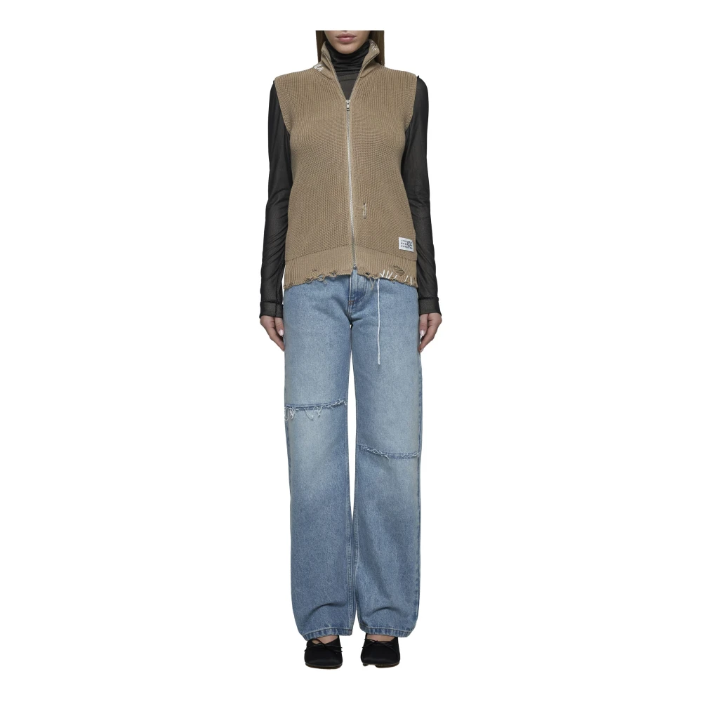 MM6 Maison Margiela Beige gebreide vest met distressed effect Beige Dames