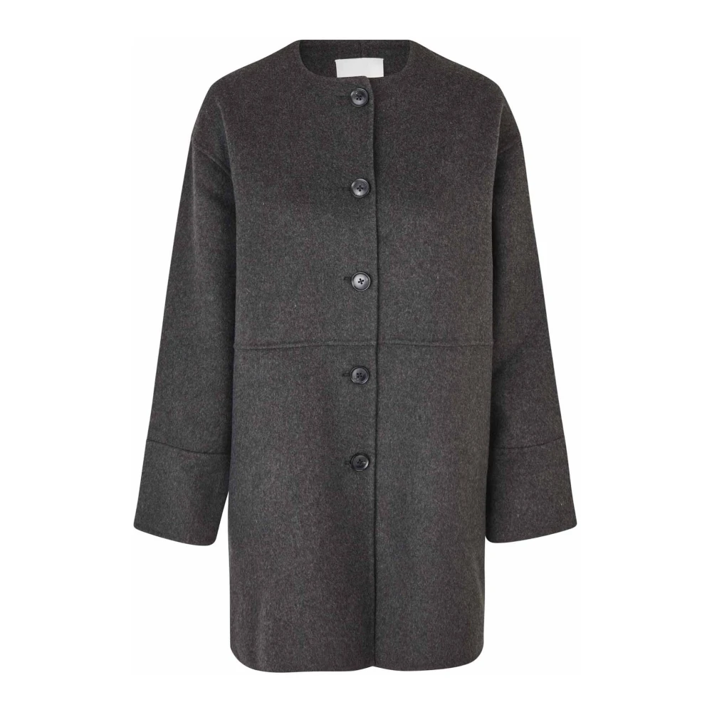 Masai Grijze Melange Jas met Grote Knopen Gray Dames