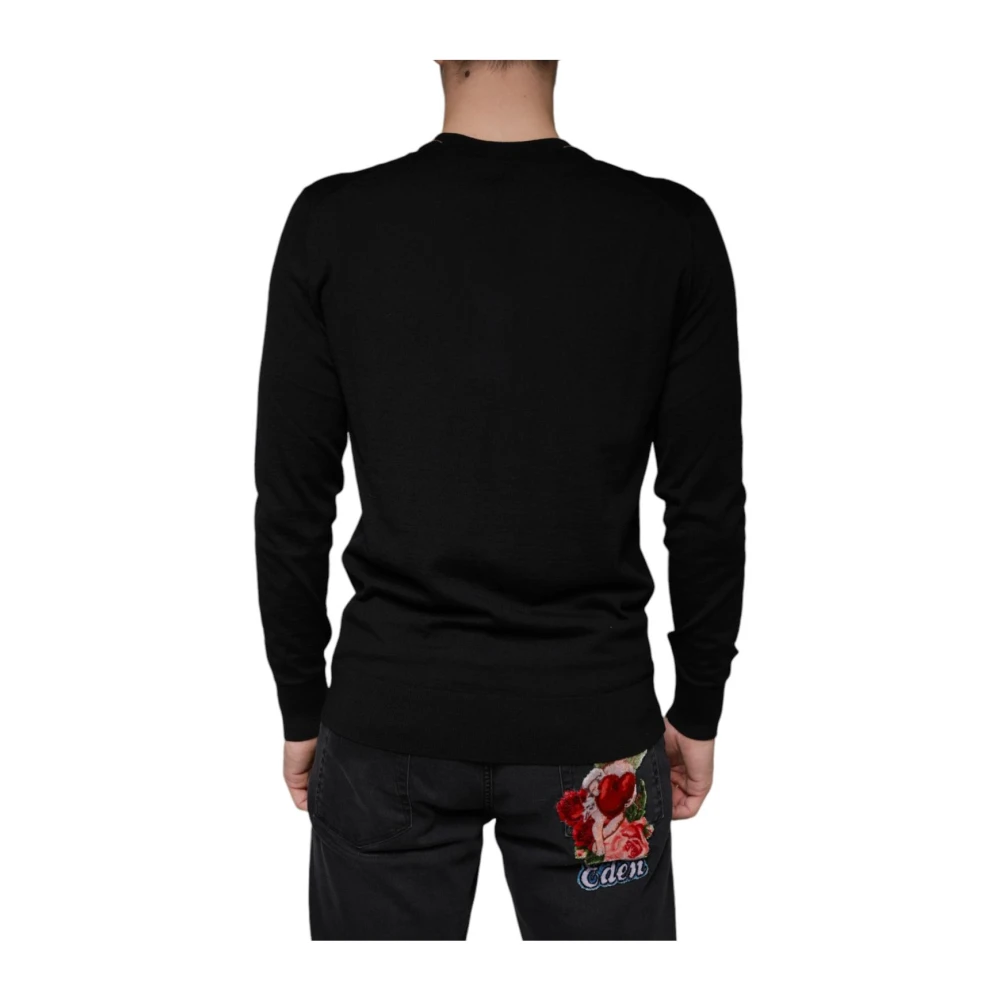 Dolce & Gabbana Zwarte V-hals wollen trui Black Heren