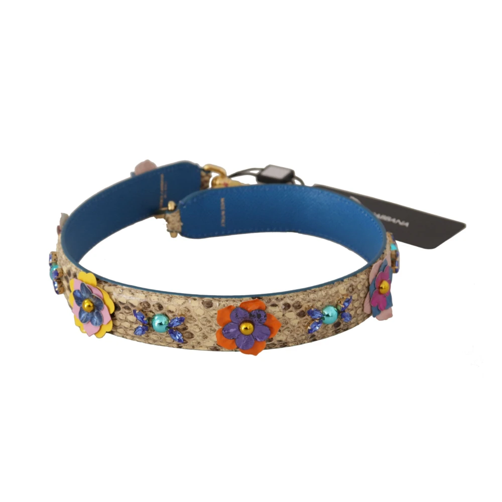 Dolce & Gabbana Python Leren Bloemen Studs Schouderband Beige Dames
