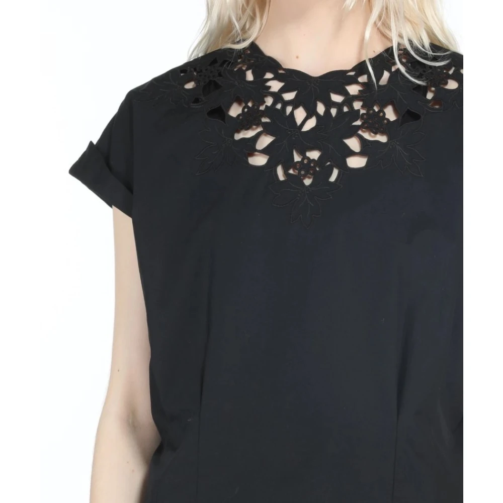 N21 Blouse met korte mouwen en halsdetail Black Dames