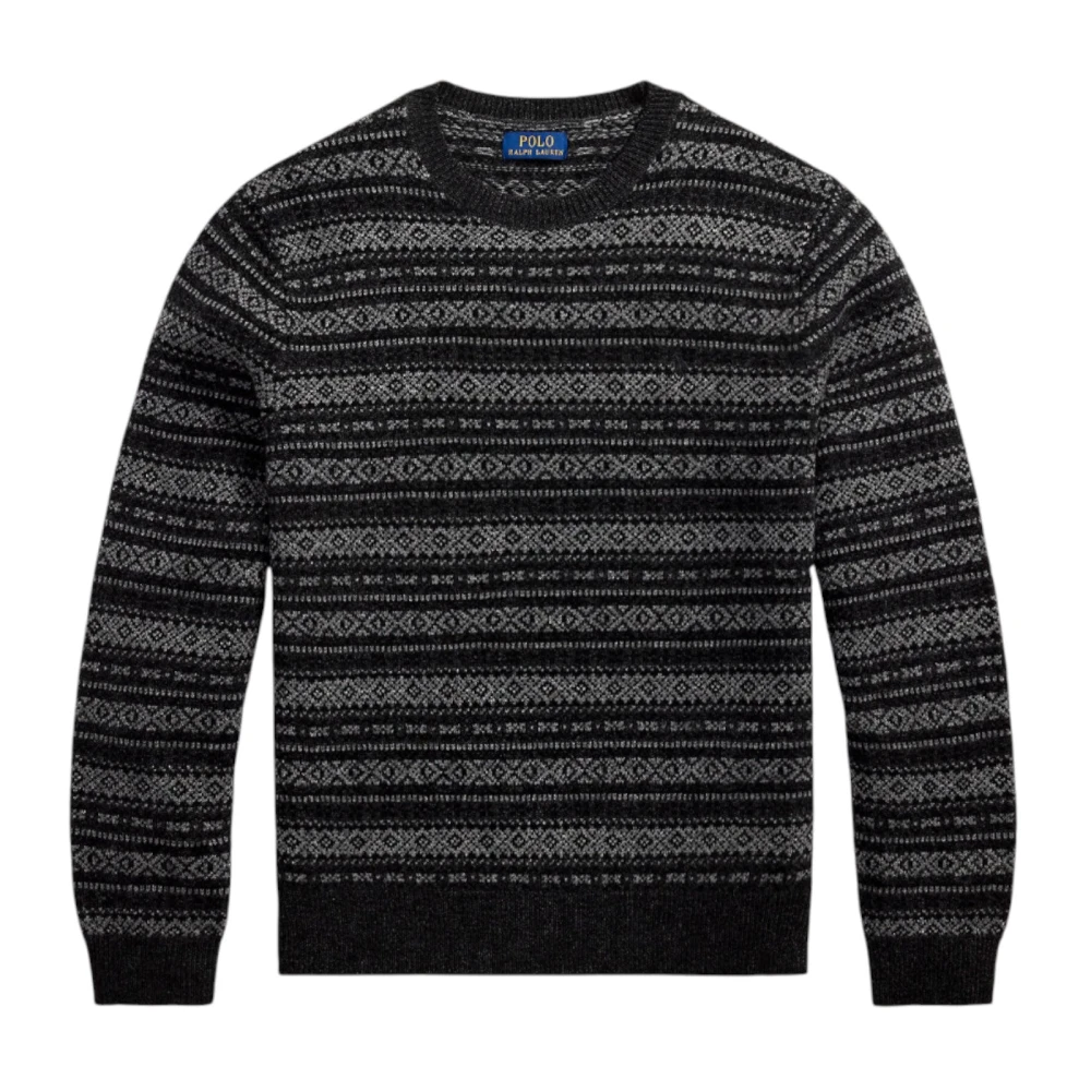 Ralph Lauren Men's Gray Round-Neck Knitwear, 2XL, Fair Isle Wool Jumper
