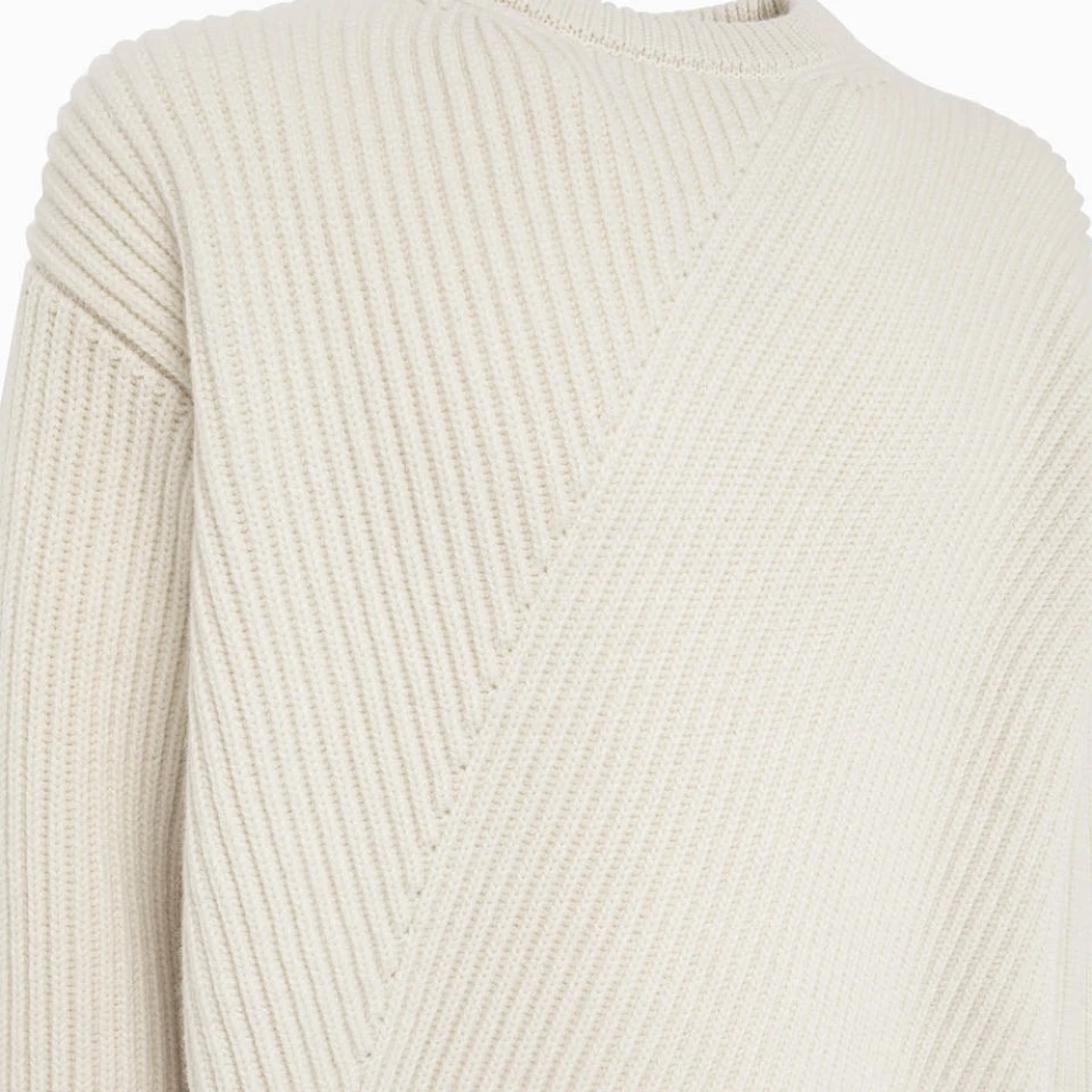 Jil Sander Italiaanse Wol Geribbelde Crew Neck Sweater White Heren