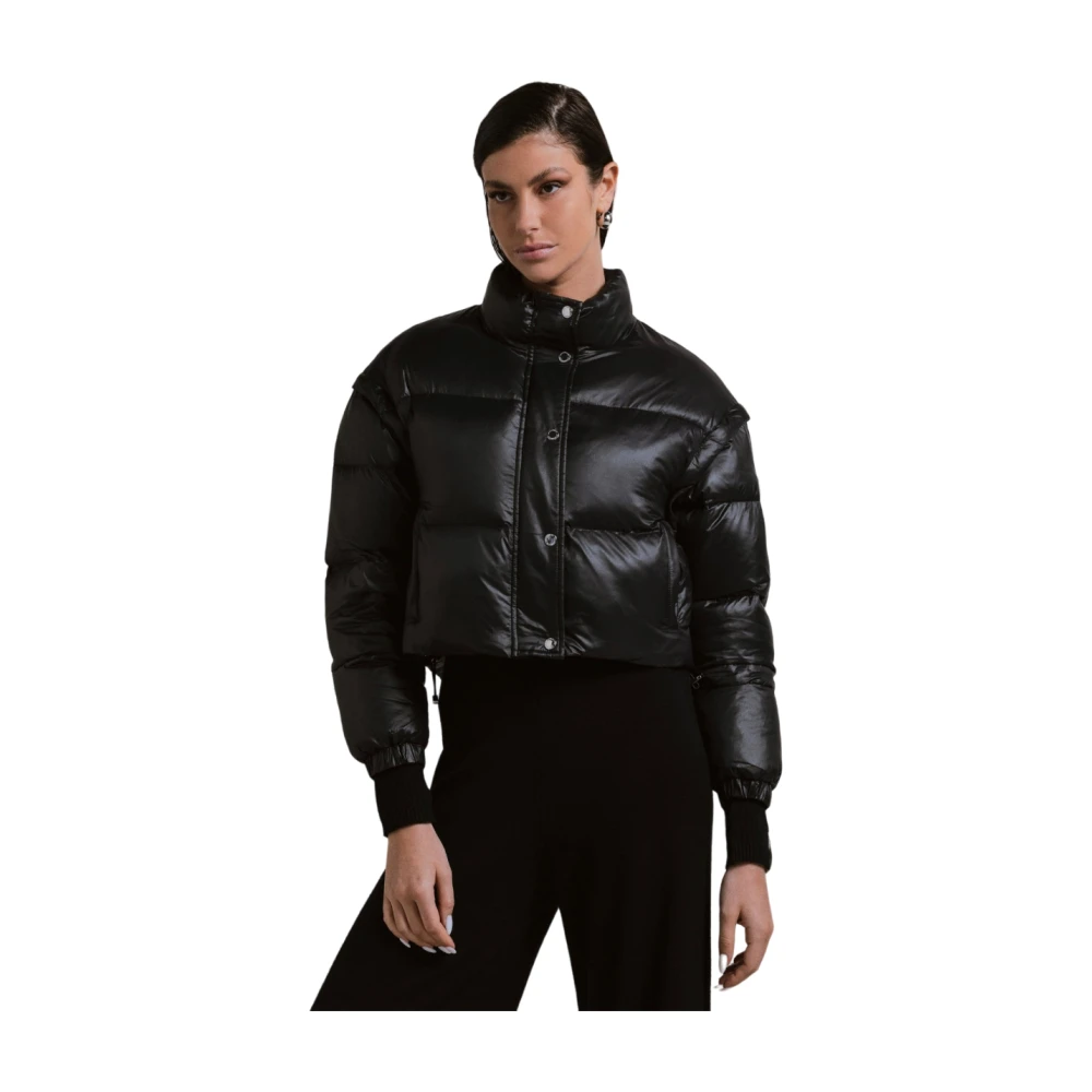 Hinnominate Zwarte korte pufferjas met afneembare mouwen Black Dames