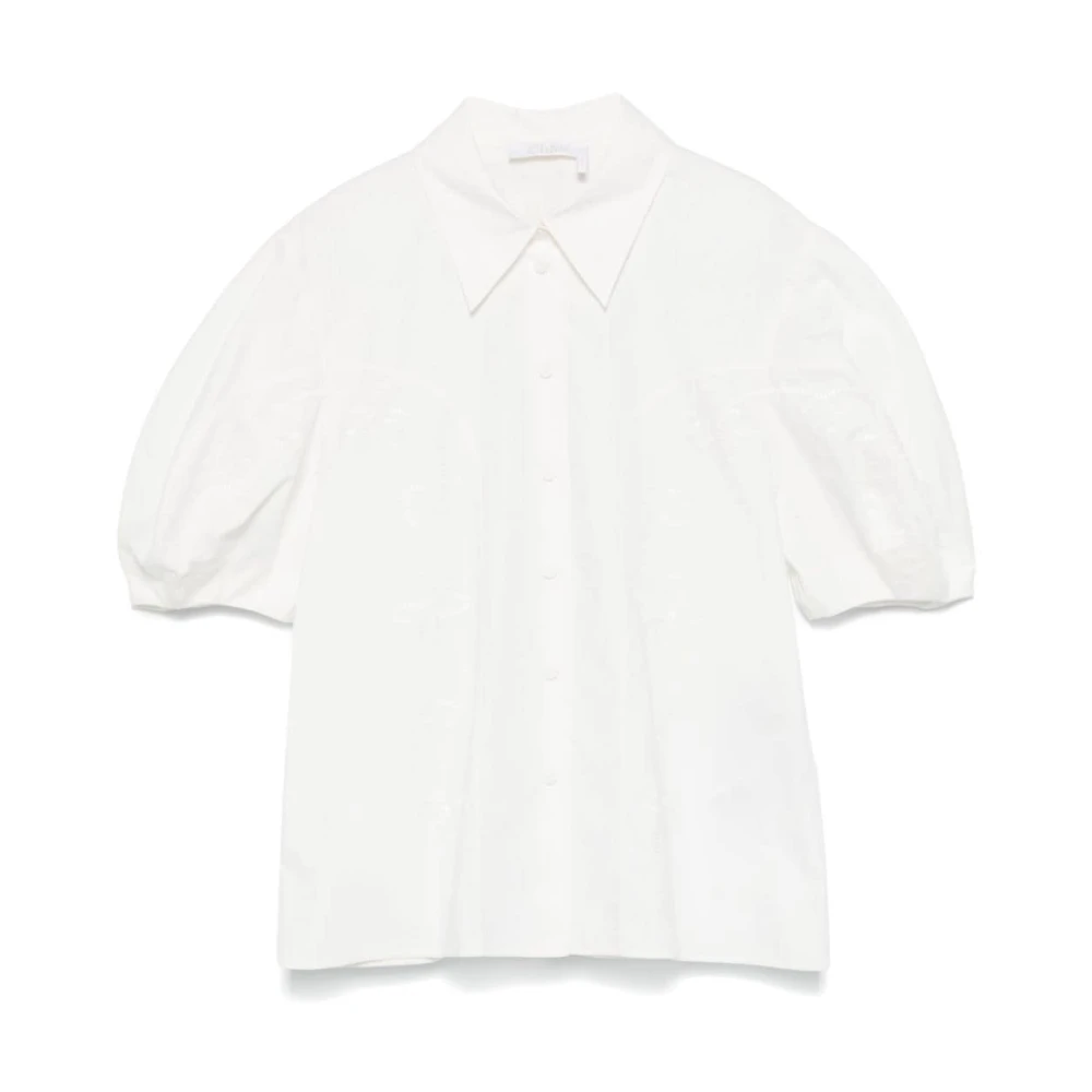 Chloé Geborduurde Zwarte Top Knoopsluiting White Dames