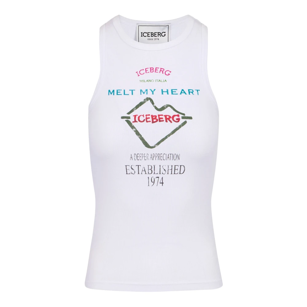 Iceberg Aansluitende witte geribbelde top met Symboolprint White Dames