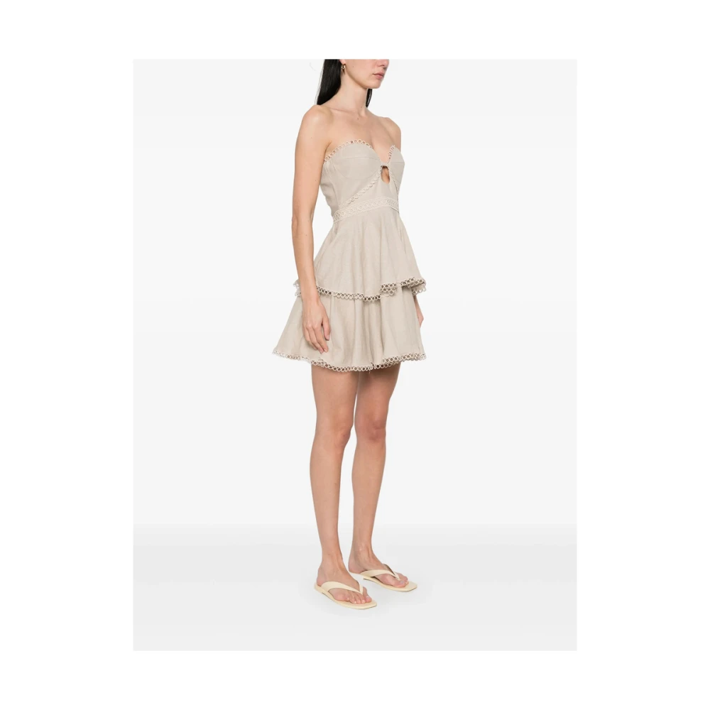 Patbo Strapless Beige Jurk met Uitsparingen Beige Dames