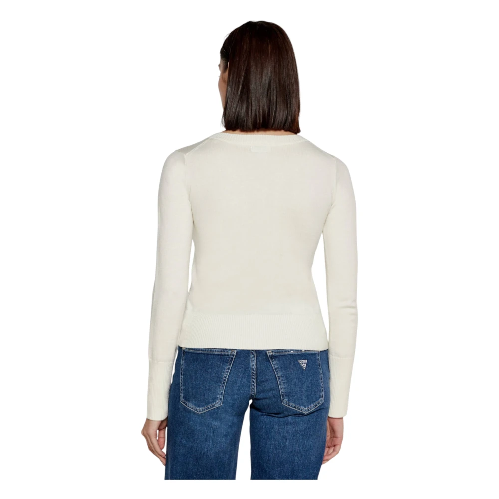 Guess Elastische Gebreide Trui met V-Hals White Dames