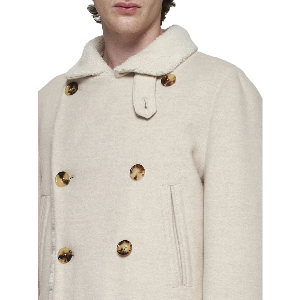 BRUNELLO CUCINELLI Ivory Cashmere Shearling Coat White Heren