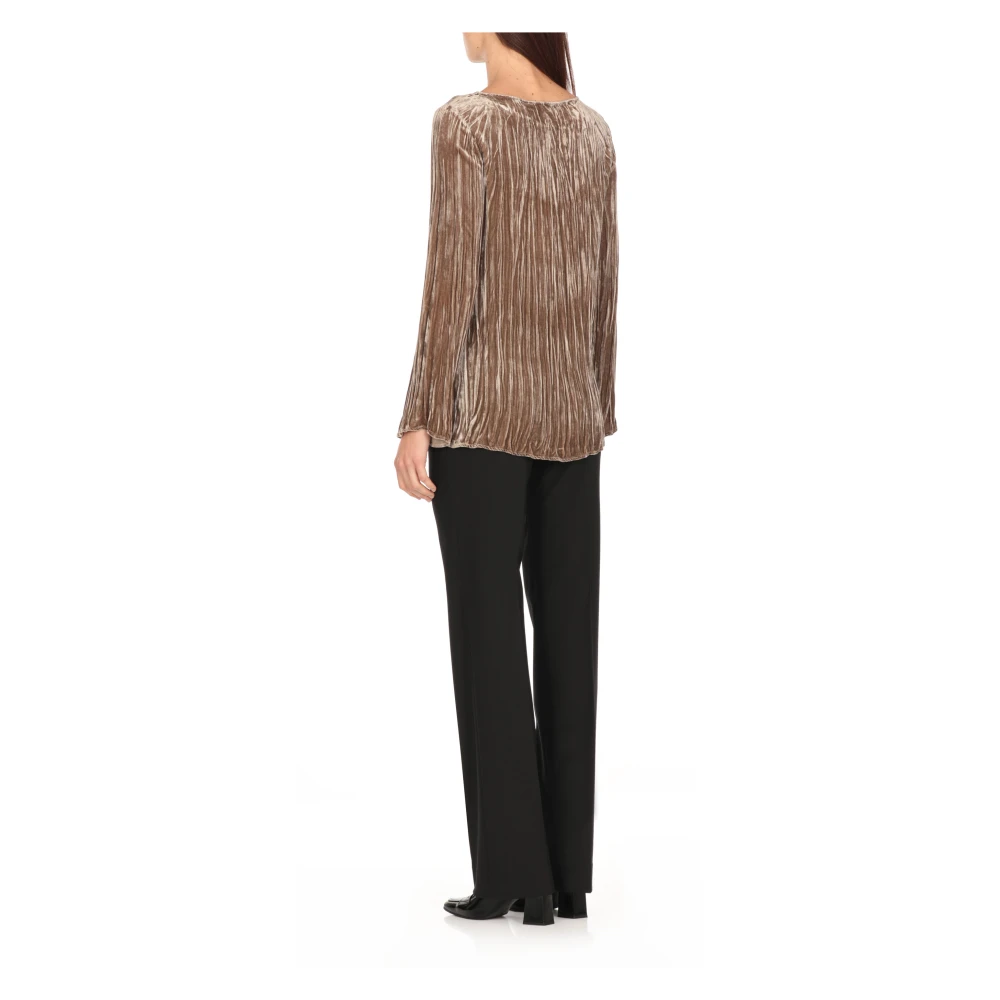 Antonelli Firenze Beige Velvet Sweater Ronde Hals Lange Mouwen Beige Dames
