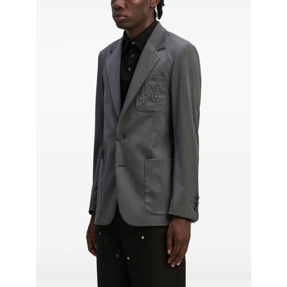Palm Angels Lichtgrijs Monogram Blazer Regular Fit Gray Heren