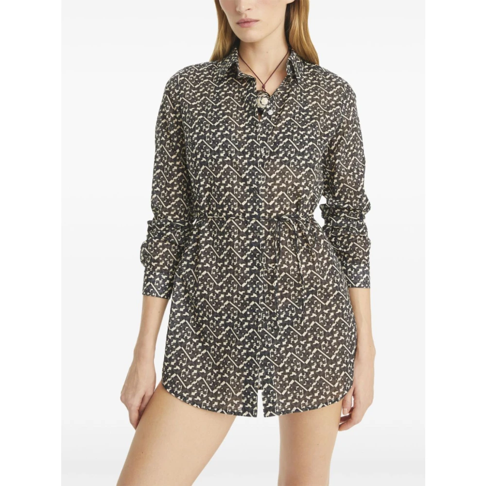 TORY BURCH Grafische Print Knoopjurk Black Dames