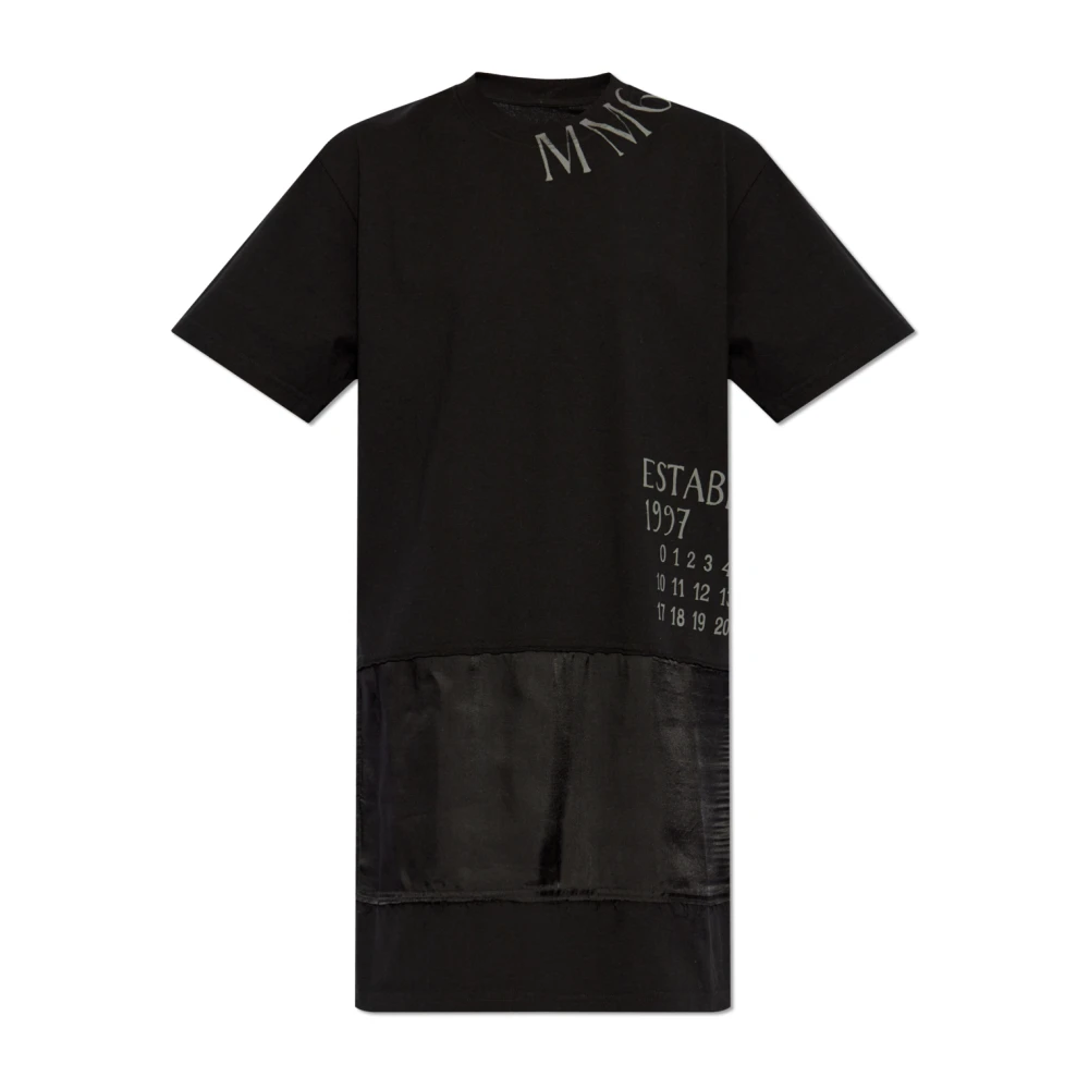 MM6 Maison Margiela Gedrukte Zwarte T-shirt Jurk Black Dames