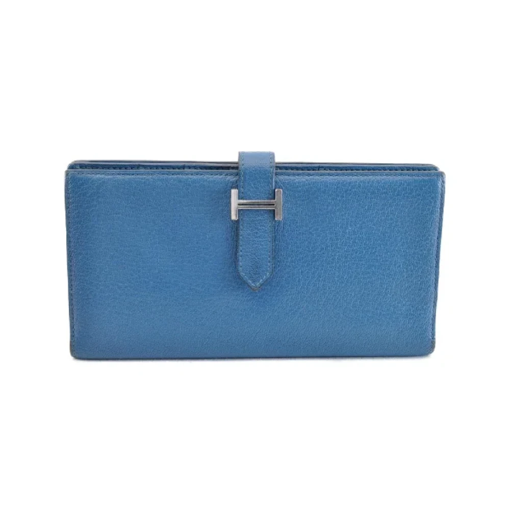 Hermès Vintage Tweedehands Blauwe Leren Portemonnee Blue Dames
