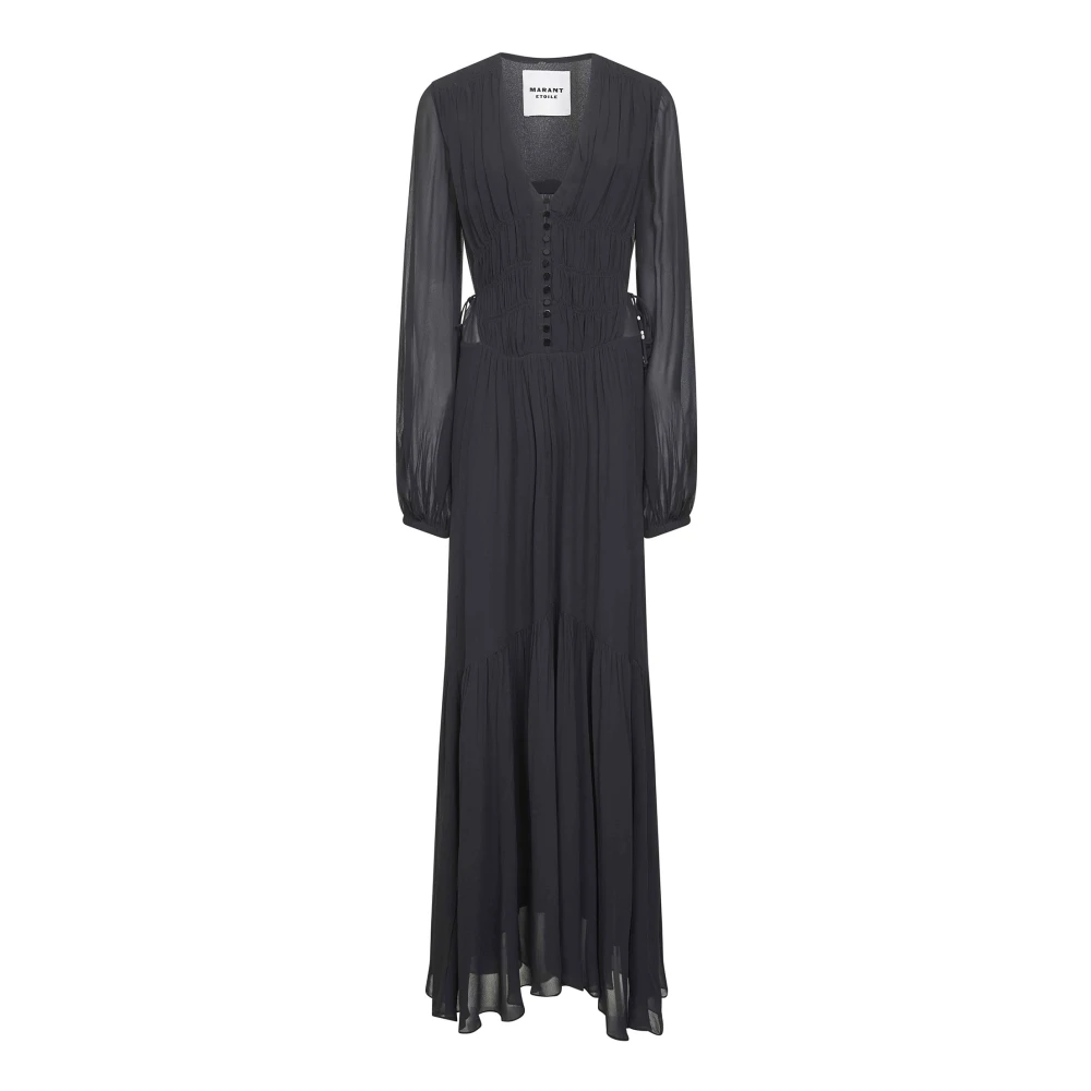 Marant Étoile Women's Black Maxi Dresses, S, V-Neck Dress With Drawstring Waist
